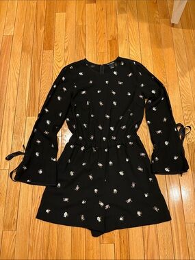 Club Monaco Black Floral Embroidered Top